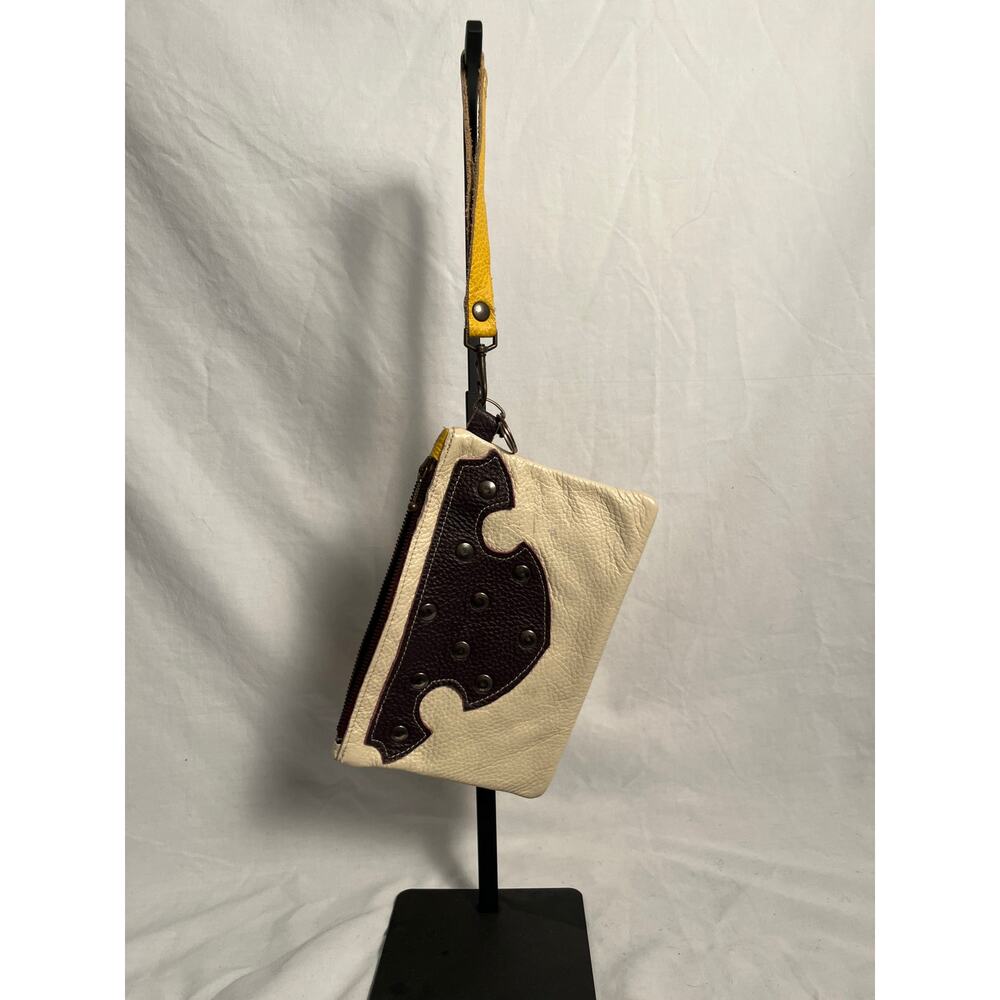 LOES VAN LAARHOVEN LOVS Handmade Leather Wristlet Yellow Brown Studded Bag